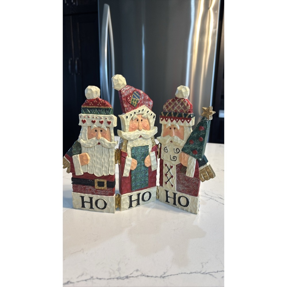 Christmas Santa Claus Wood Folding HO HO HO Hinged Display